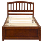 Twin Pine Platform Bed with Roll-Out Trundle & Slat Headboard