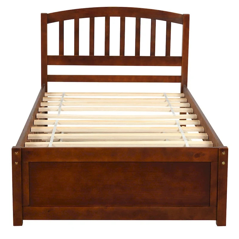Twin Pine Platform Bed with Roll-Out Trundle & Slat Headboard
