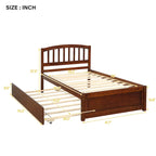 Twin Pine Platform Bed with Roll-Out Trundle & Slat Headboard