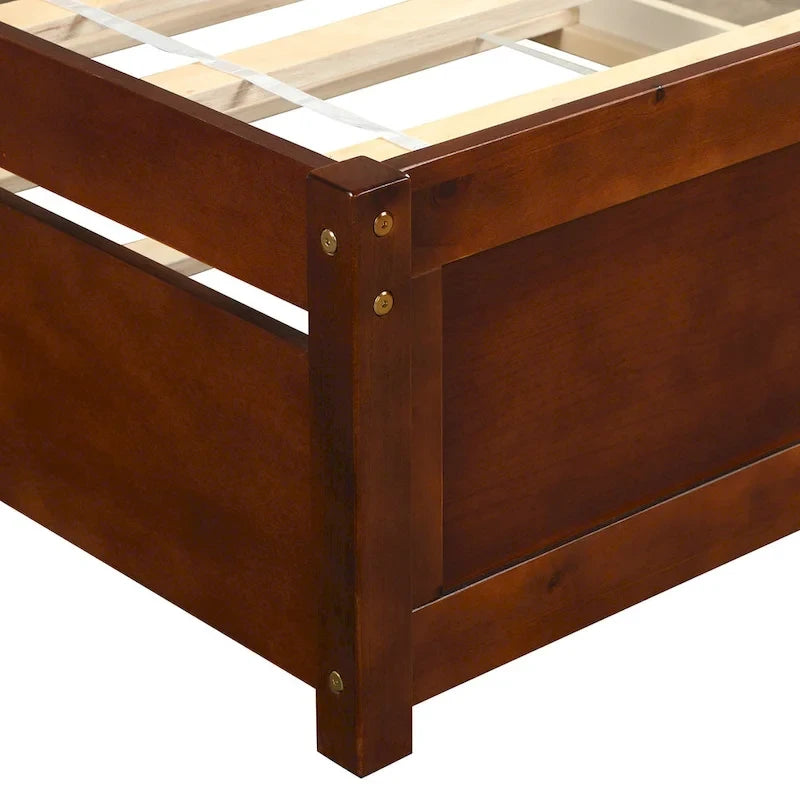 Twin Pine Platform Bed with Roll-Out Trundle & Slat Headboard