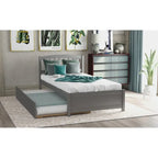 Twin Pine Platform Bed with Roll-Out Trundle & Slat Headboard
