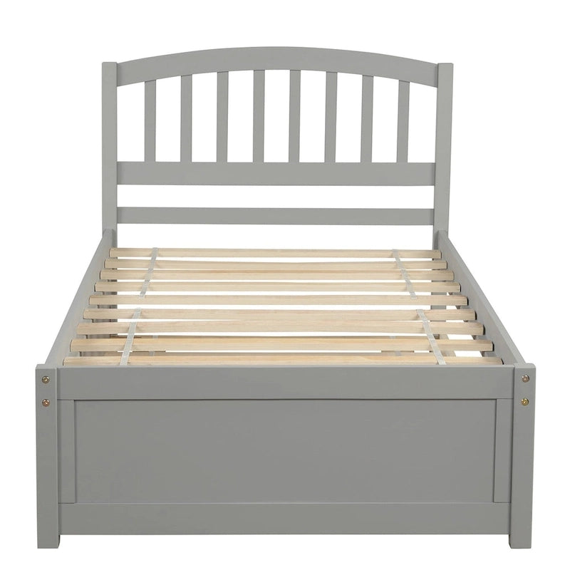 Twin Pine Platform Bed with Roll-Out Trundle & Slat Headboard