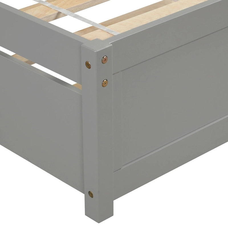 Twin Pine Platform Bed with Roll-Out Trundle & Slat Headboard