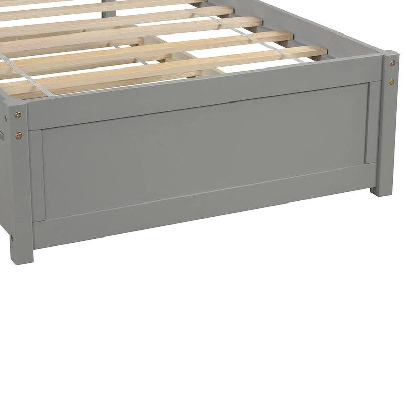 Twin Pine Platform Bed with Roll-Out Trundle & Slat Headboard