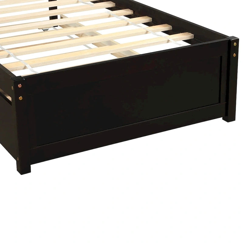 Twin Pine Platform Bed with Roll-Out Trundle & Slat Headboard