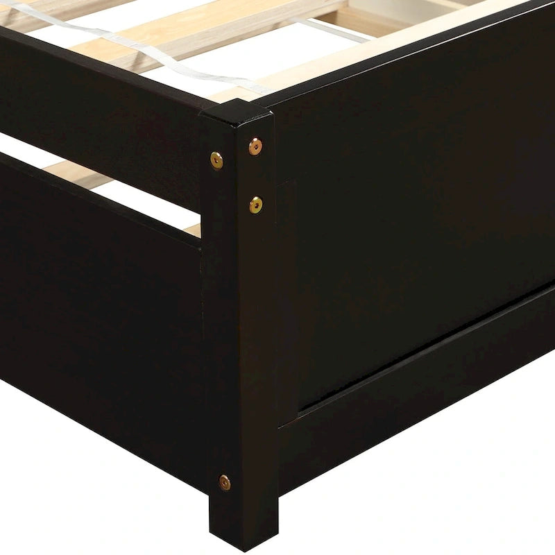 Twin Pine Platform Bed with Roll-Out Trundle & Slat Headboard