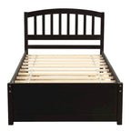 Twin Pine Platform Bed with Roll-Out Trundle & Slat Headboard