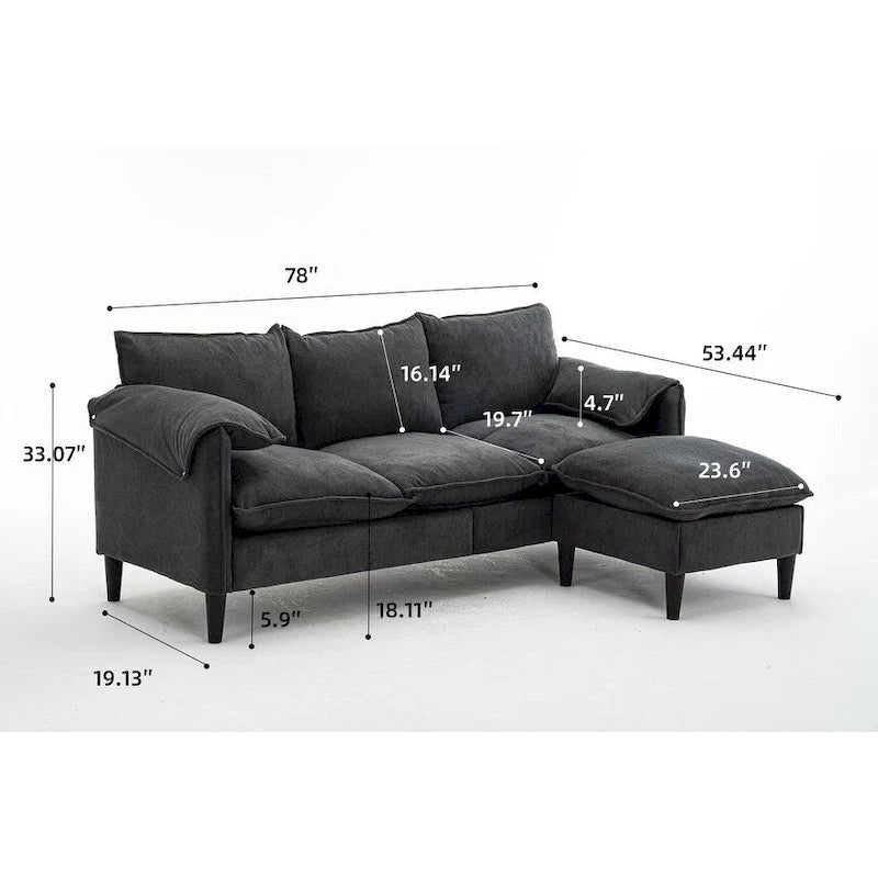 78.74 3-Seater L-Shaped Convertible Sofa with Footstools & Storage
