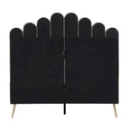 Art Deco Velvet Upholstered Platform Bed with Stepped Headboard