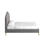 Art Deco Velvet Upholstered Platform Bed with Stepped Headboard