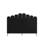 Art Deco Velvet Upholstered Platform Bed with Stepped Headboard