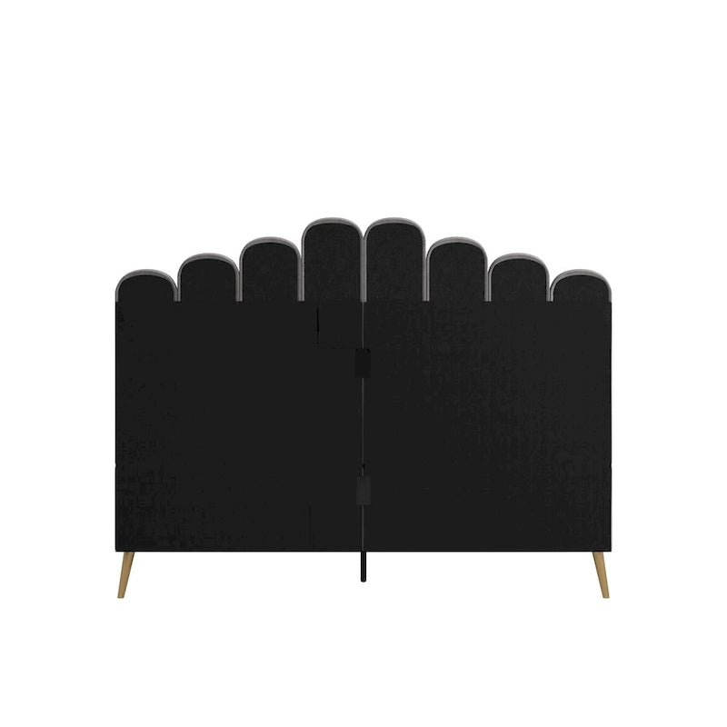 Art Deco Velvet Upholstered Platform Bed with Stepped Headboard