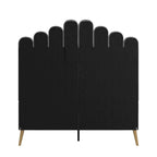 Art Deco Velvet Upholstered Platform Bed with Stepped Headboard