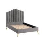 Art Deco Velvet Upholstered Platform Bed with Stepped Headboard