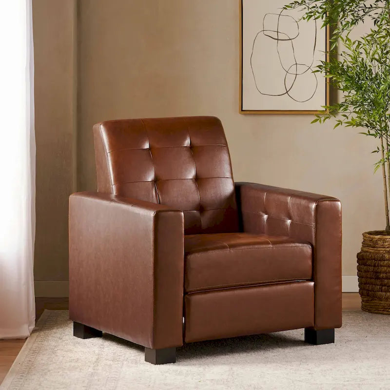 Contemporary Tufted Pushback Recliner Chair with Birch Wood Legs
