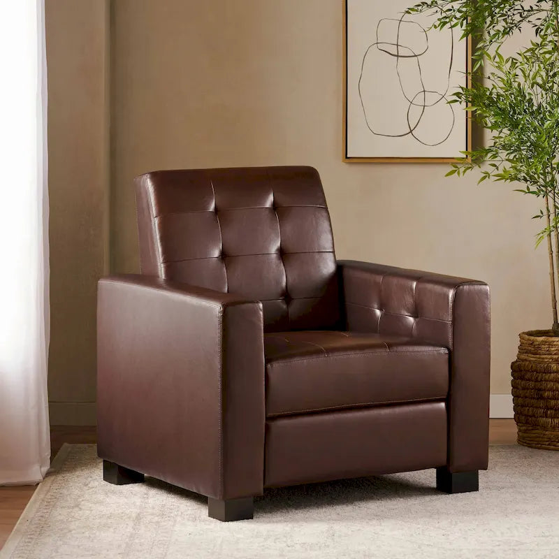 Contemporary Tufted Pushback Recliner Chair with Birch Wood Legs