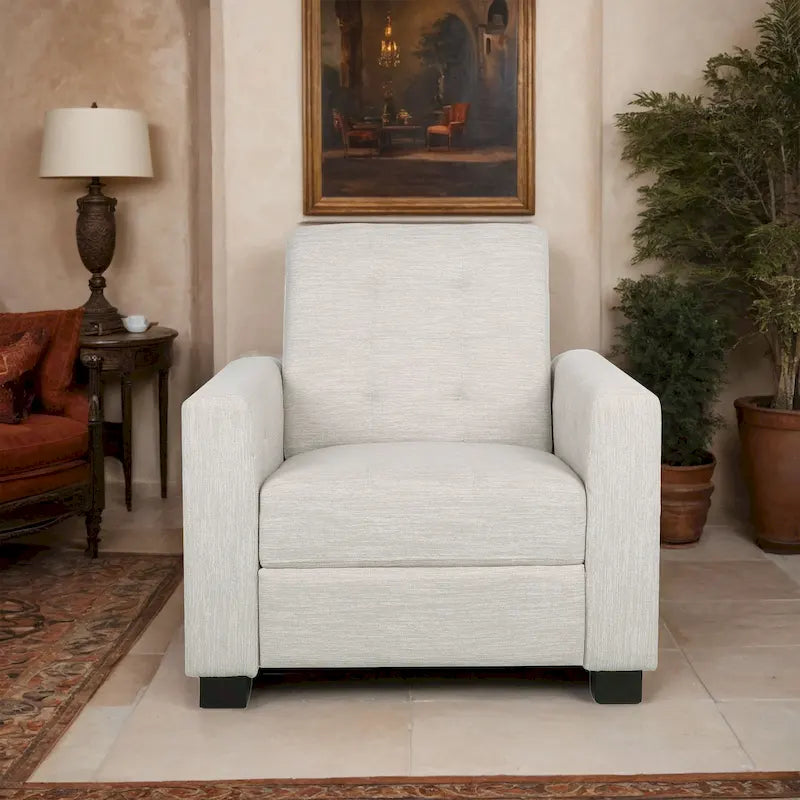 Contemporary Tufted Pushback Recliner Chair with Birch Wood Legs