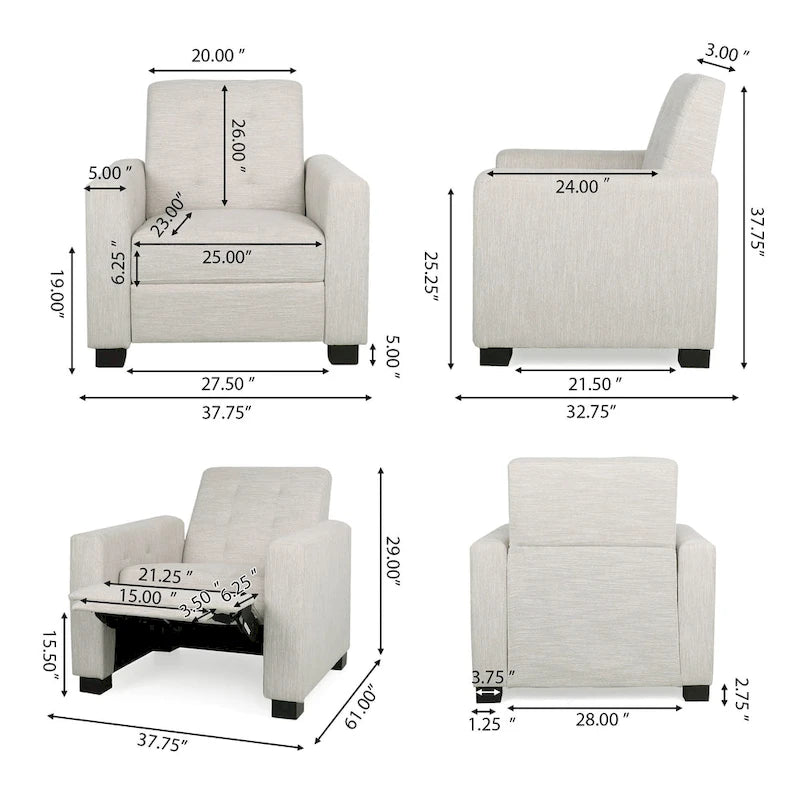 Contemporary Tufted Pushback Recliner Chair with Birch Wood Legs