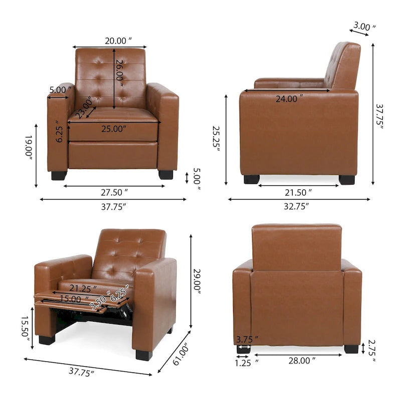 Contemporary Tufted Pushback Recliner Chair with Birch Wood Legs