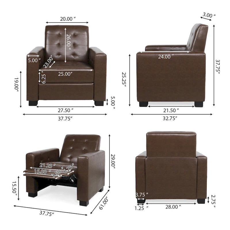 Contemporary Tufted Pushback Recliner Chair with Birch Wood Legs