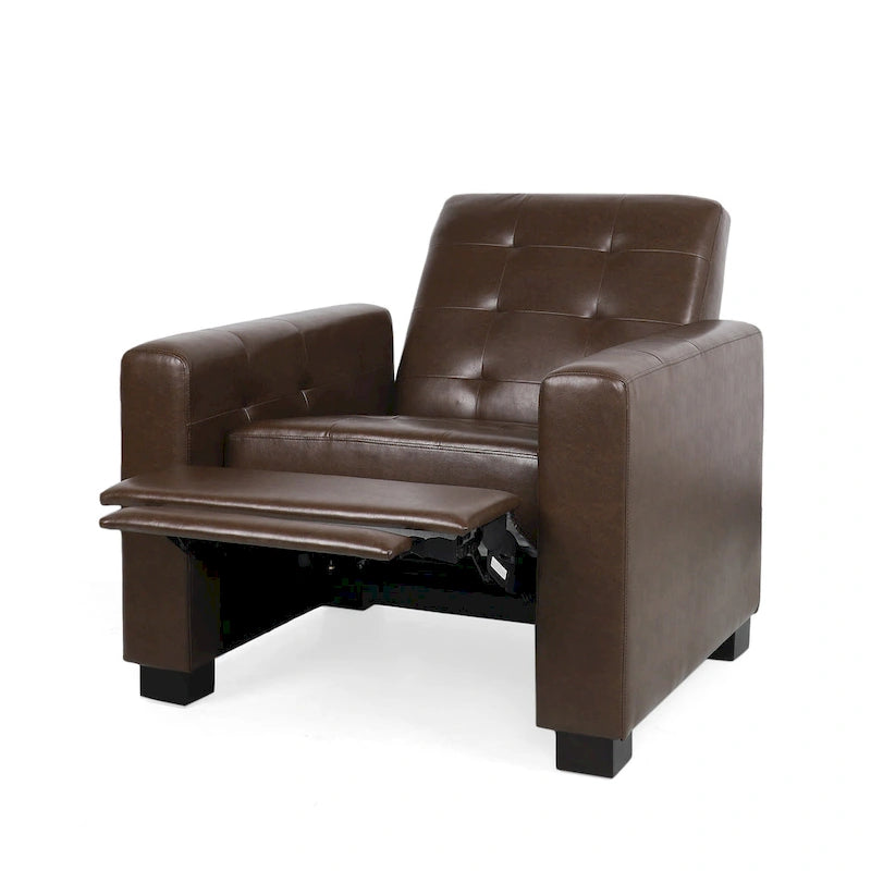Contemporary Tufted Pushback Recliner Chair with Birch Wood Legs