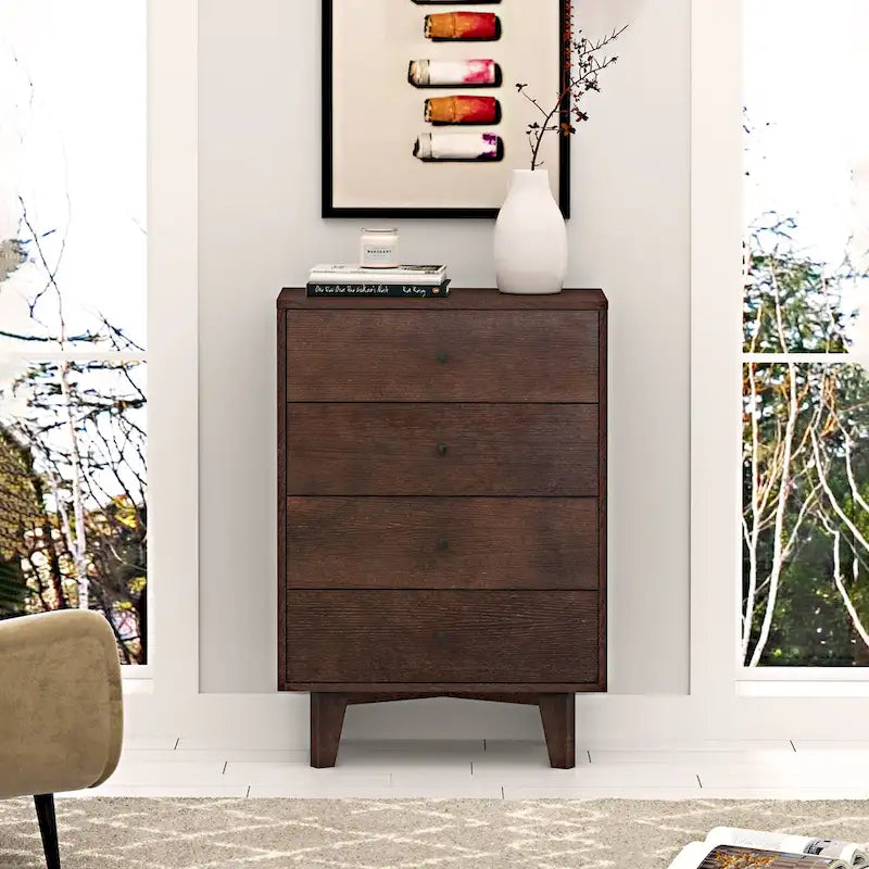 Solid Wood Dresser with Retro Handles and Spacious Storage