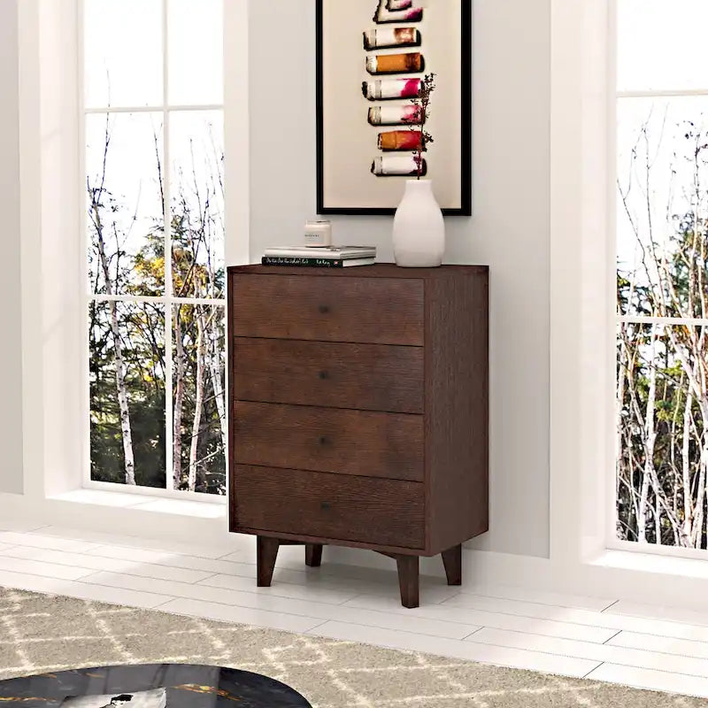 Solid Wood Dresser with Retro Handles and Spacious Storage