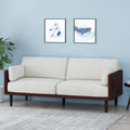 Mid-Century 3-Seater Sofa with Walnut Finish & Pillow Cushions