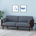 Mid-Century 3-Seater Sofa with Walnut Finish & Pillow Cushions