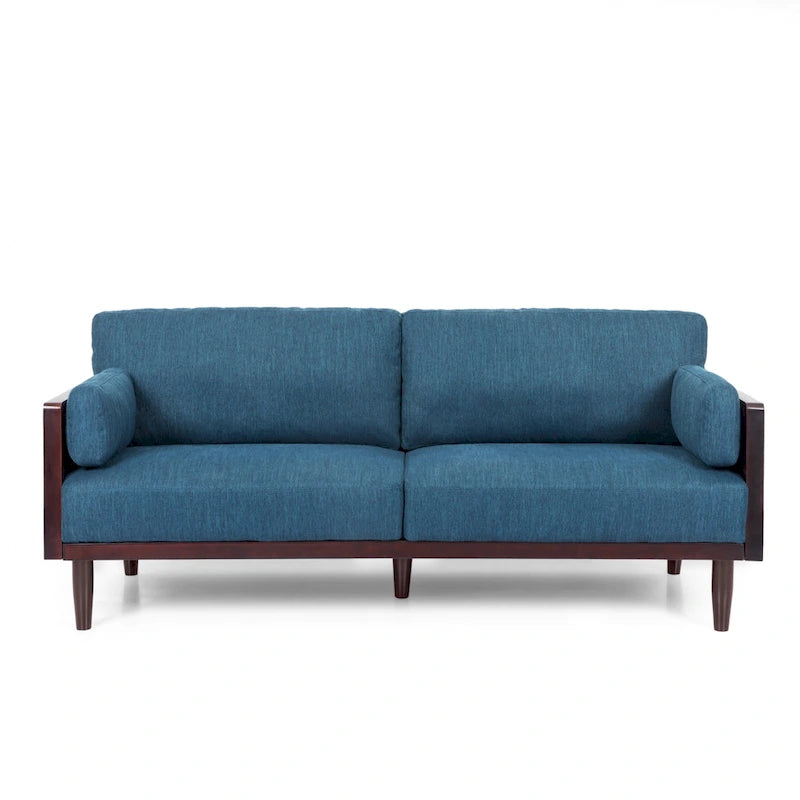 Mid-Century 3-Seater Sofa with Walnut Finish & Pillow Cushions