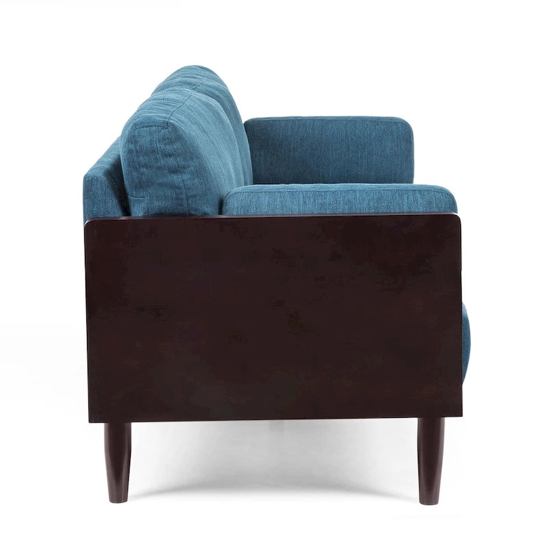 Mid-Century 3-Seater Sofa with Walnut Finish & Pillow Cushions