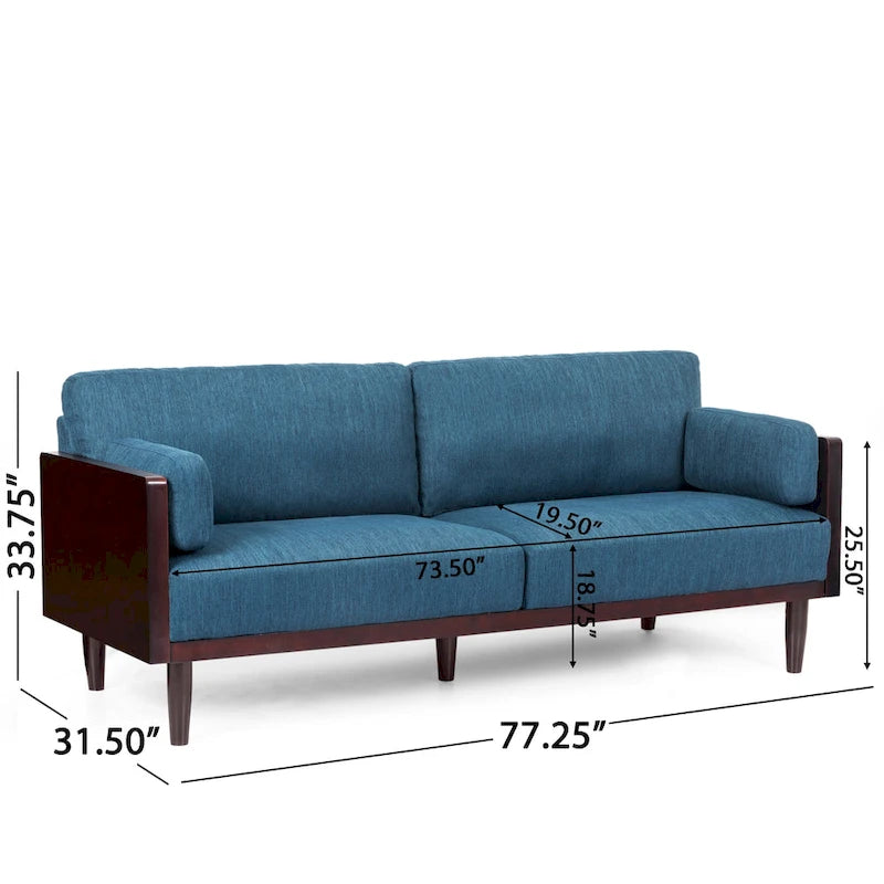 Mid-Century 3-Seater Sofa with Walnut Finish & Pillow Cushions