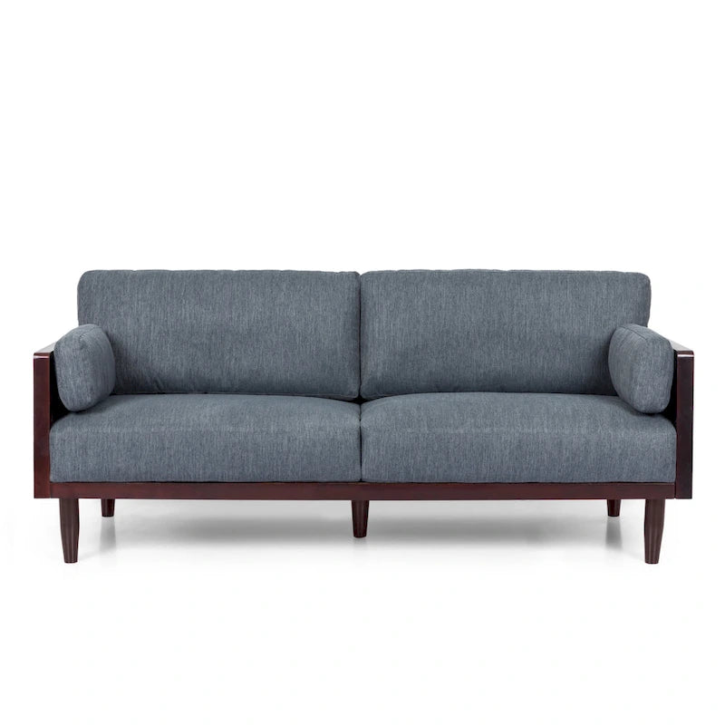 Mid-Century 3-Seater Sofa with Walnut Finish & Pillow Cushions