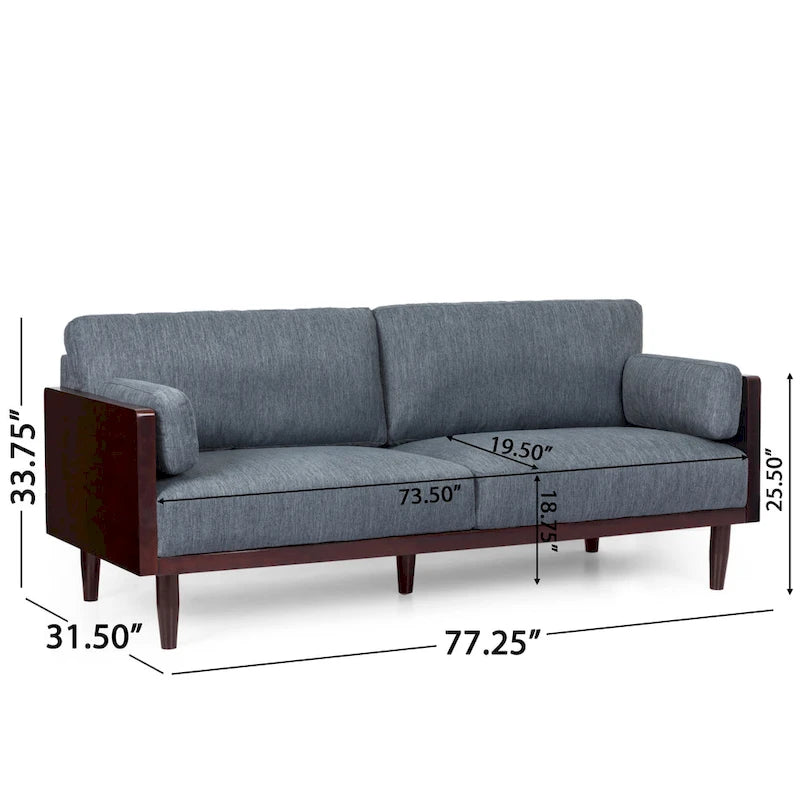 Mid-Century 3-Seater Sofa with Walnut Finish & Pillow Cushions