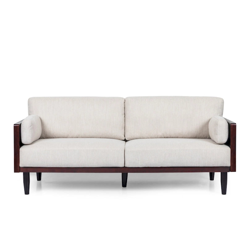 Mid-Century 3-Seater Sofa with Walnut Finish & Pillow Cushions