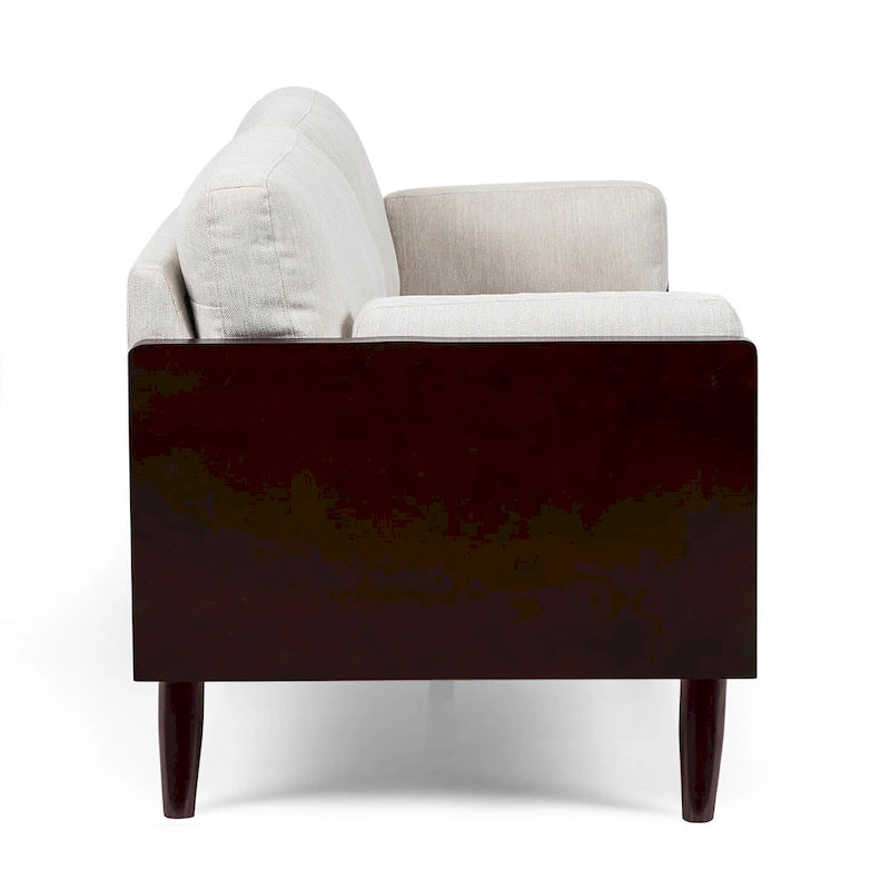 Mid-Century 3-Seater Sofa with Walnut Finish & Pillow Cushions