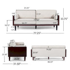 Mid-Century 3-Seater Sofa with Walnut Finish & Pillow Cushions