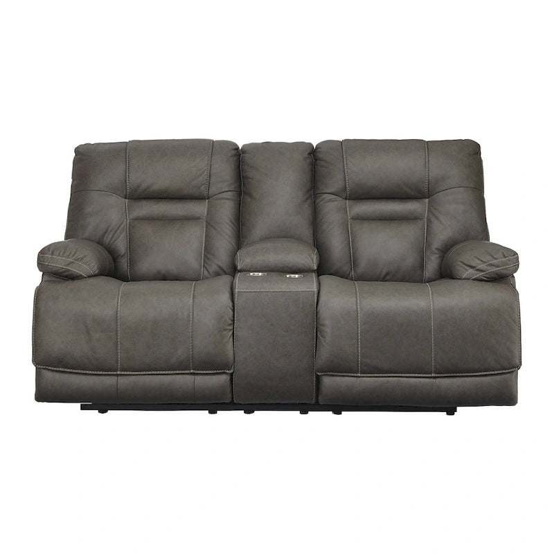 Brown Leather Power Dual Reclining Loveseat with USB & Storage