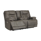Brown Leather Power Dual Reclining Loveseat with USB & Storage