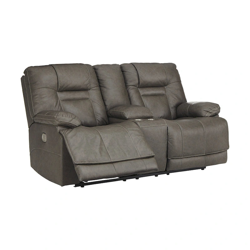 Brown Leather Power Dual Reclining Loveseat with USB & Storage