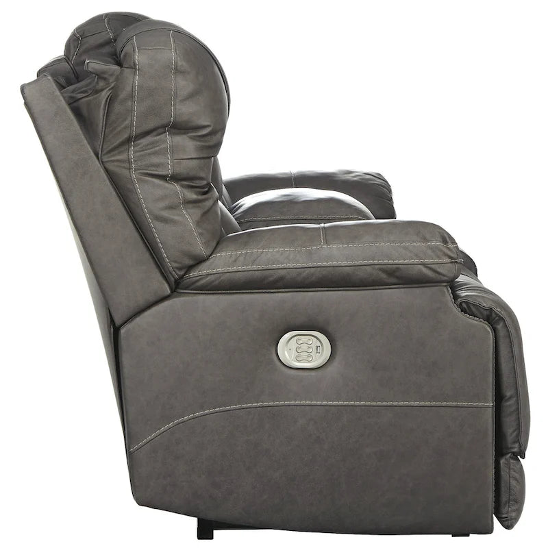 Brown Leather Power Dual Reclining Loveseat with USB & Storage