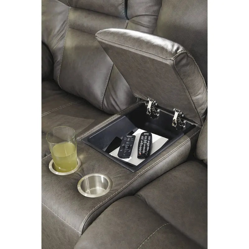 Brown Leather Power Dual Reclining Loveseat with USB & Storage