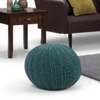 Boho Round Hand Knit Cotton Pouf with Polystyrene Filling