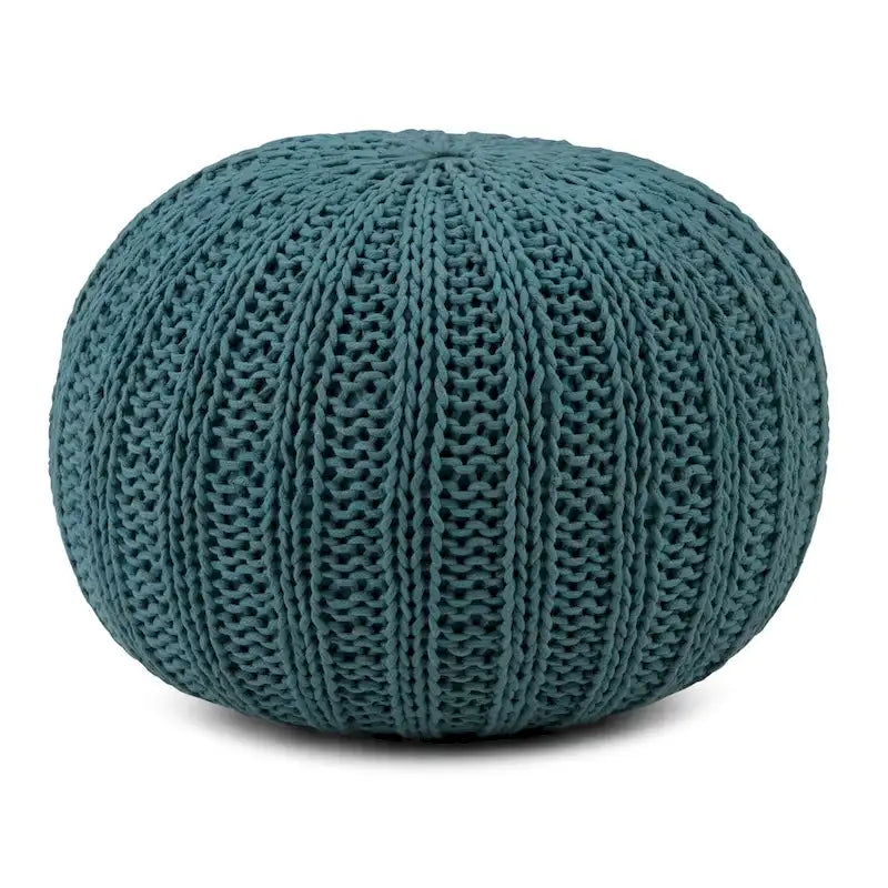 Boho Round Hand Knit Cotton Pouf with Polystyrene Filling