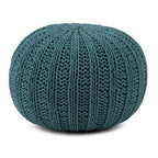 Boho Round Hand Knit Cotton Pouf with Polystyrene Filling