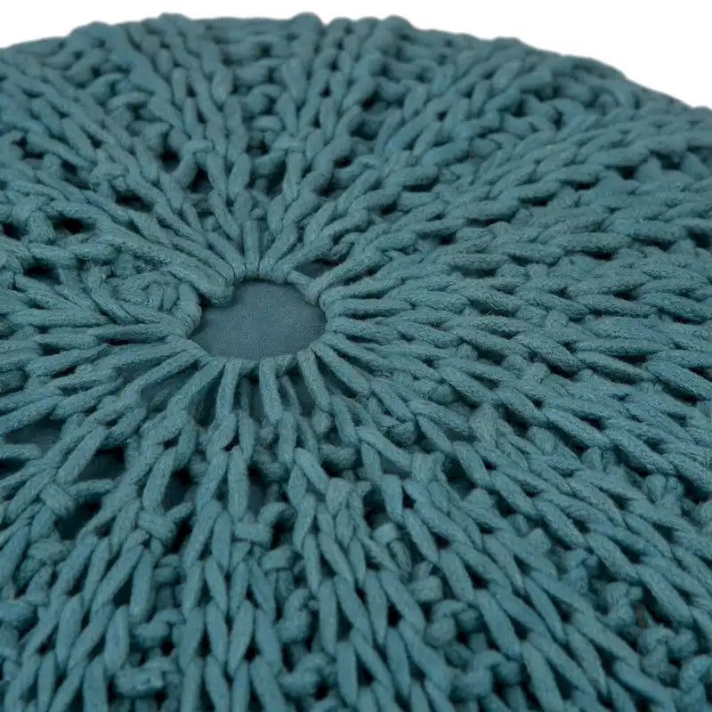 Boho Round Hand Knit Cotton Pouf with Polystyrene Filling
