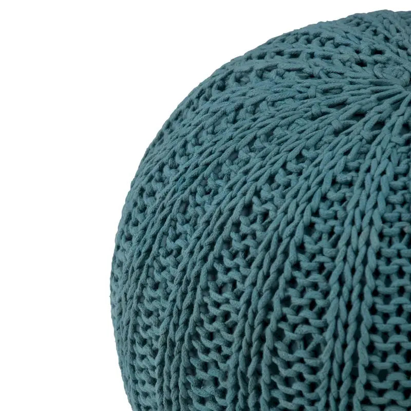 Boho Round Hand Knit Cotton Pouf with Polystyrene Filling