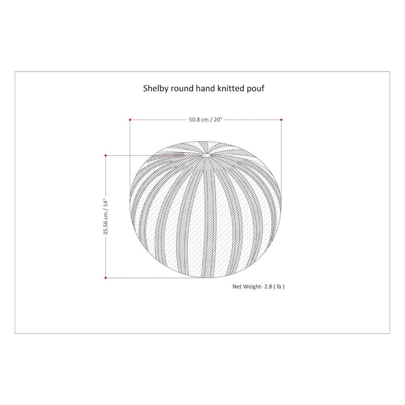 Boho Round Hand Knit Cotton Pouf with Polystyrene Filling