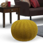 Boho Round Hand Knit Cotton Pouf with Polystyrene Filling