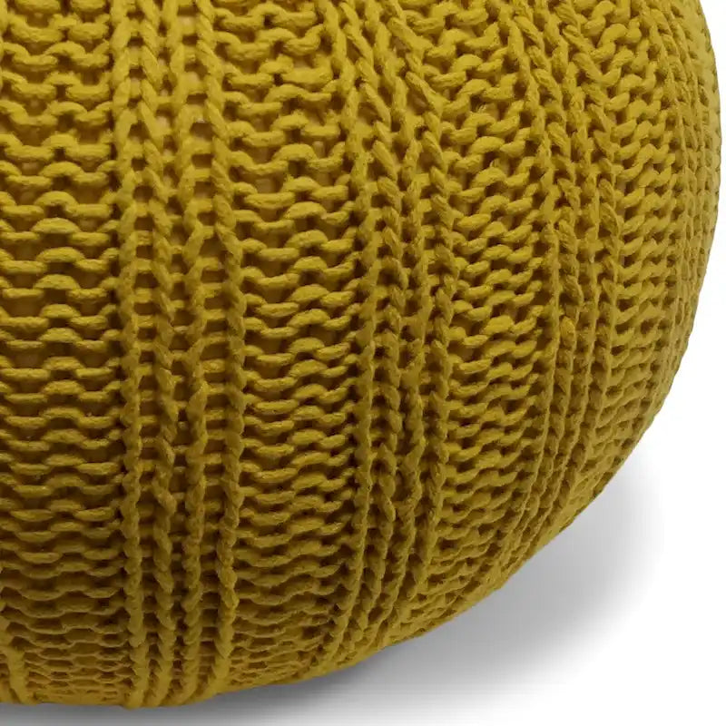 Boho Round Hand Knit Cotton Pouf with Polystyrene Filling